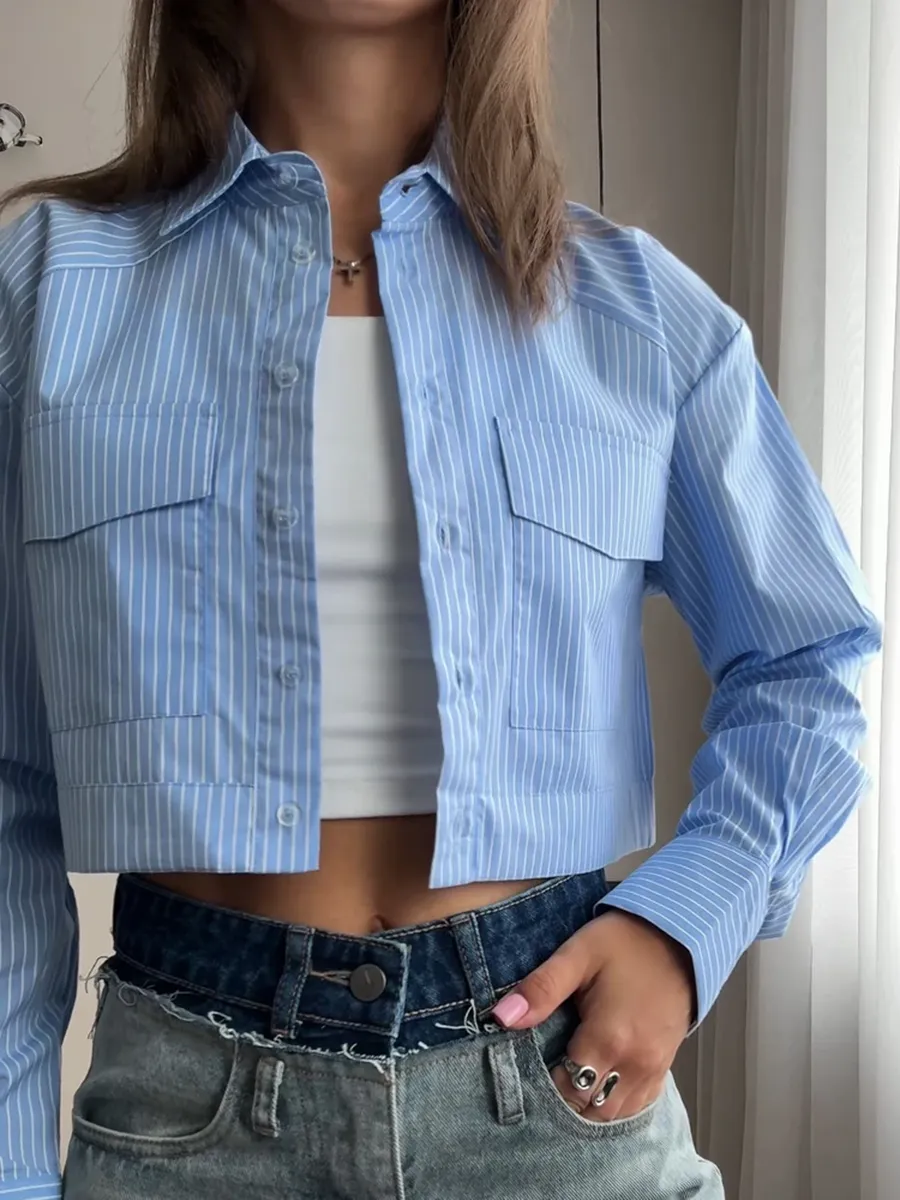 Рубашка укороченная оверсайз с длинным рукавом