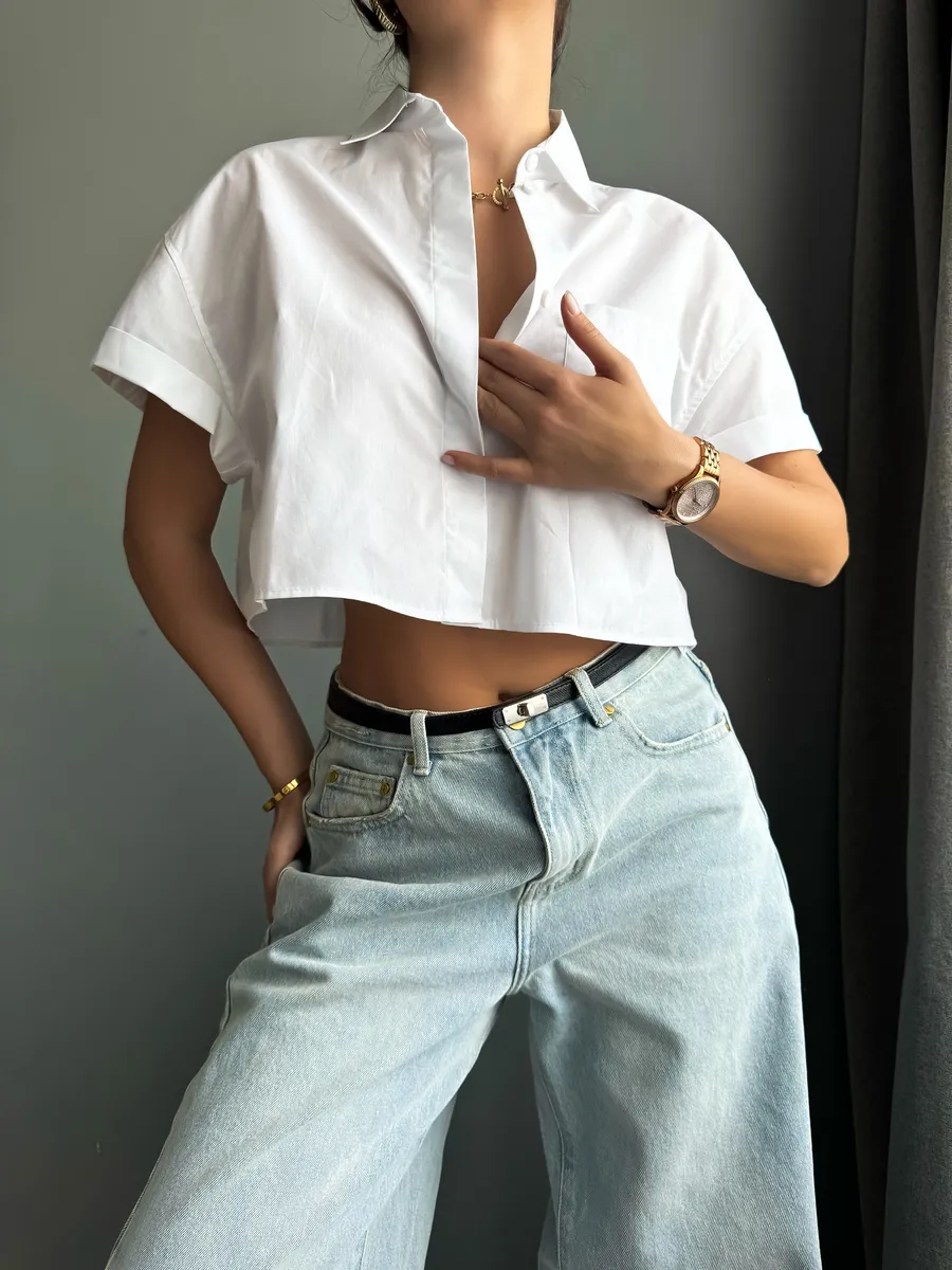 Рубашка укороченная с коротким рукавом