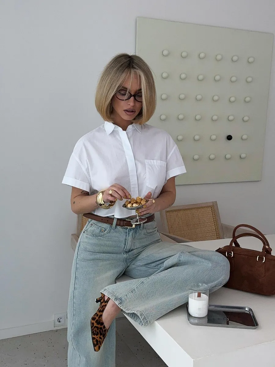 Рубашка укороченная с коротким рукавом