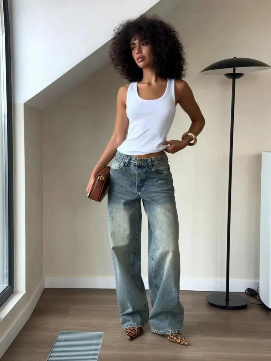 Джинсы прямые широкие багги