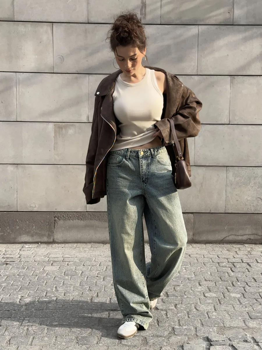 Джинсы прямые широкие багги