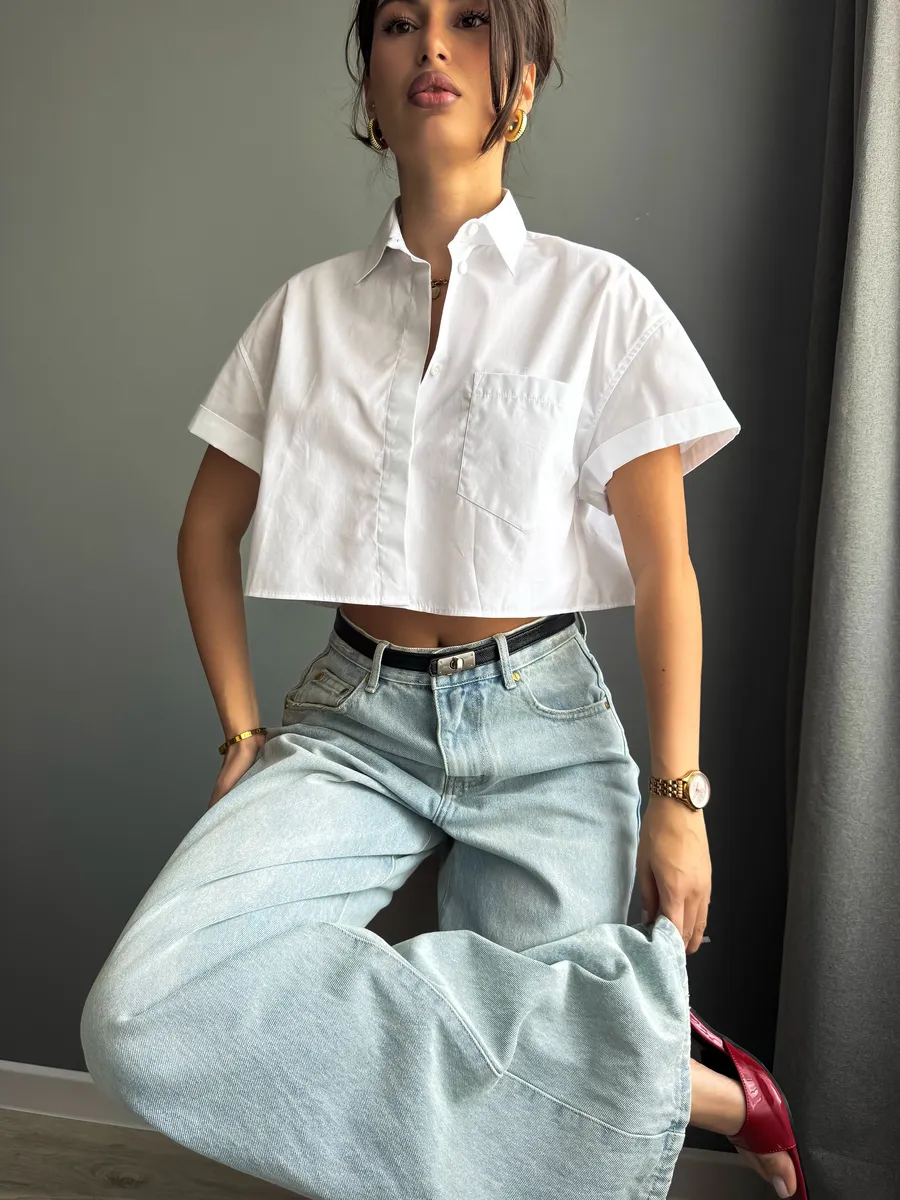 Рубашка укороченная с коротким рукавом