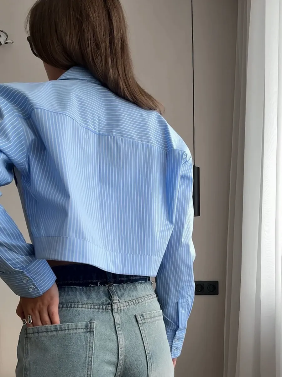 Рубашка укороченная оверсайз с длинным рукавом