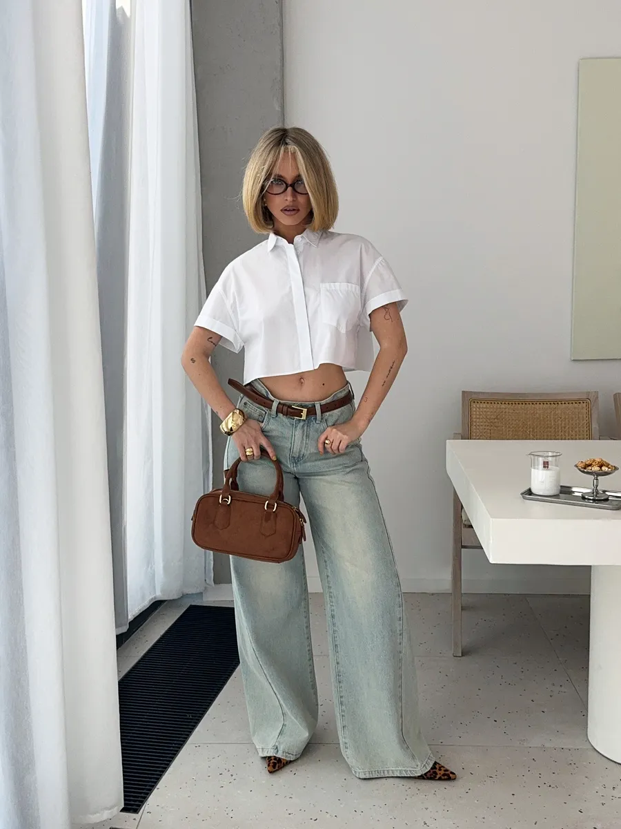 Рубашка укороченная с коротким рукавом