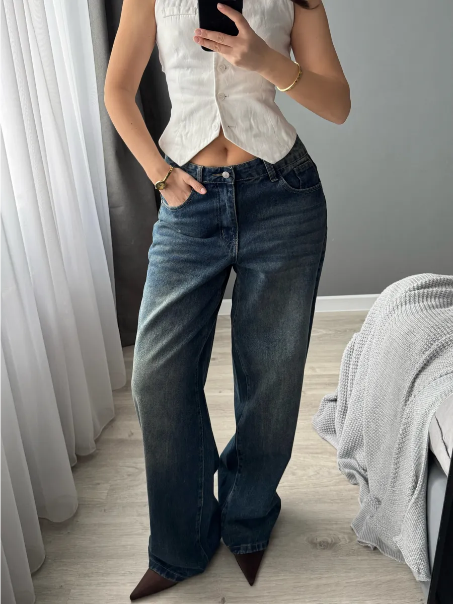 Джинсы прямые широкие багги