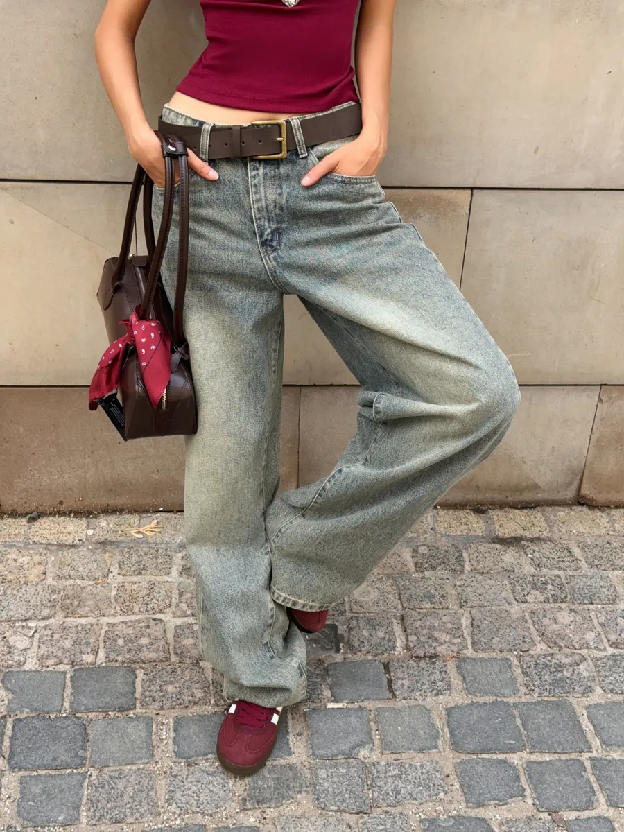 Джинсы прямые широкие багги