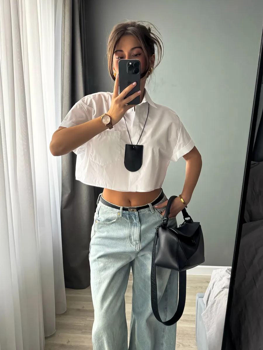 Рубашка укороченная с коротким рукавом