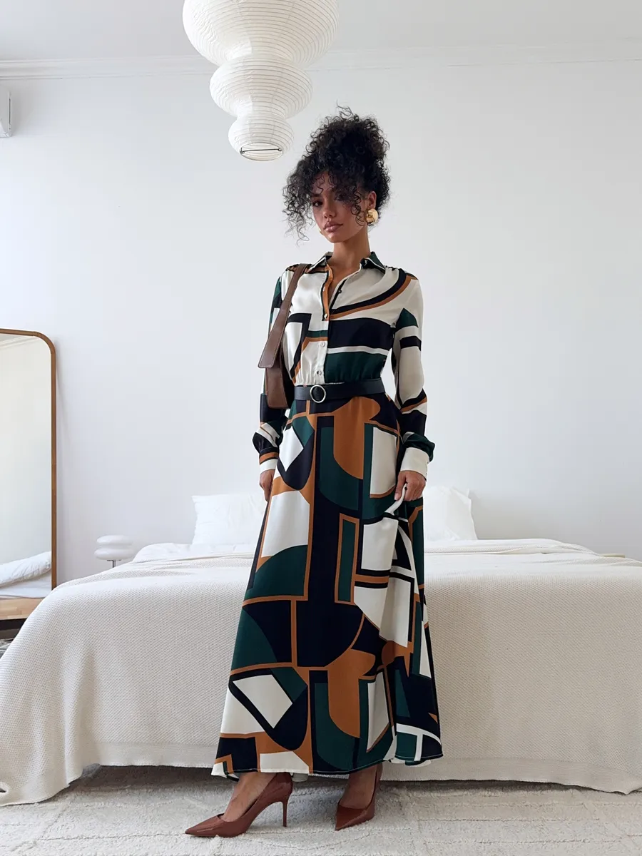 Платье длинное осеннее с ремнем