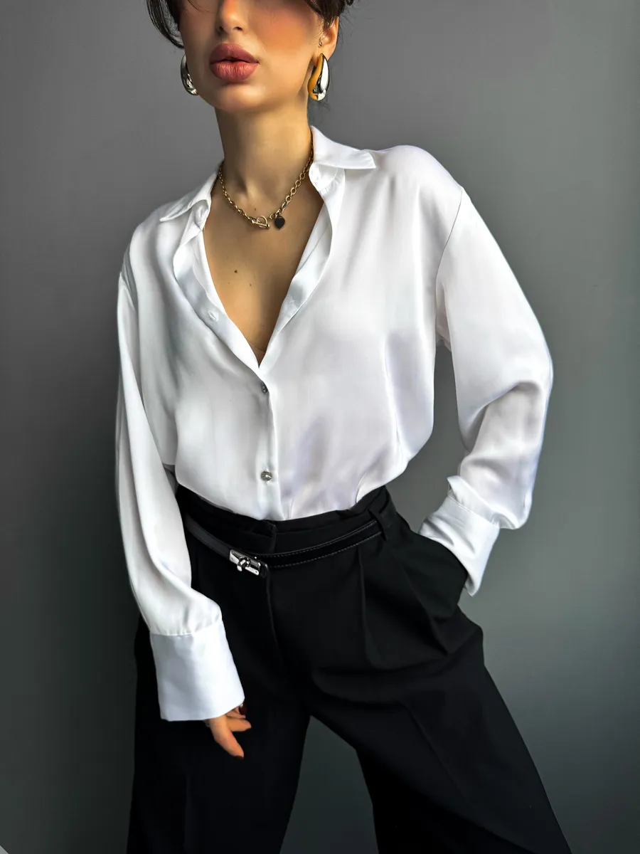 Рубашка шелковая оверсайз школьная