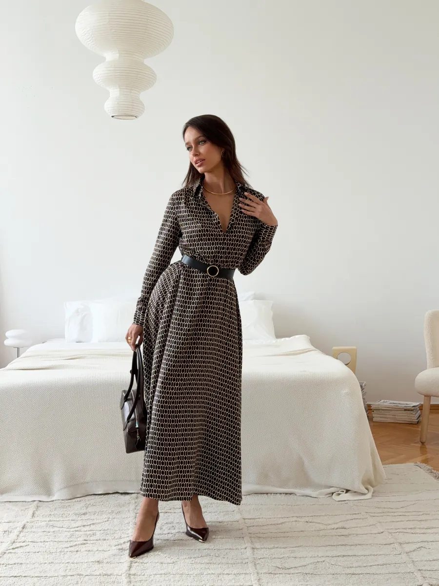 Платье длинное осеннее с ремнем