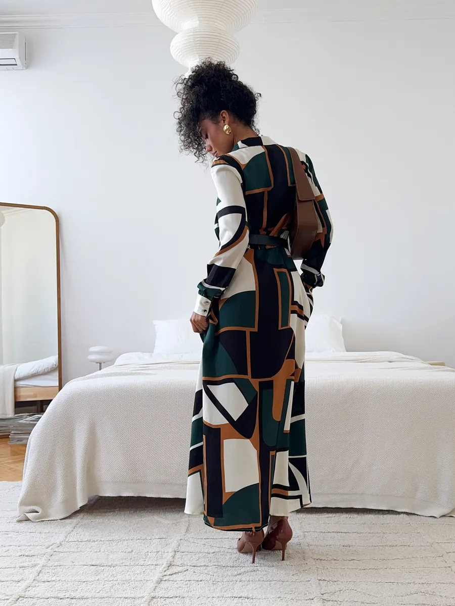 Платье длинное осеннее с ремнем