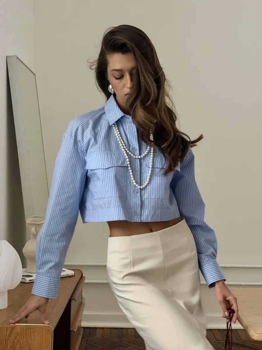 Рубашка укороченная оверсайз с длинным рукавом