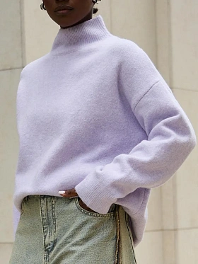 Свитер оверсайз джемпер вязаный с горлом с шерстью