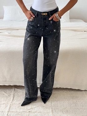 Джинсы прямые багги со стразами